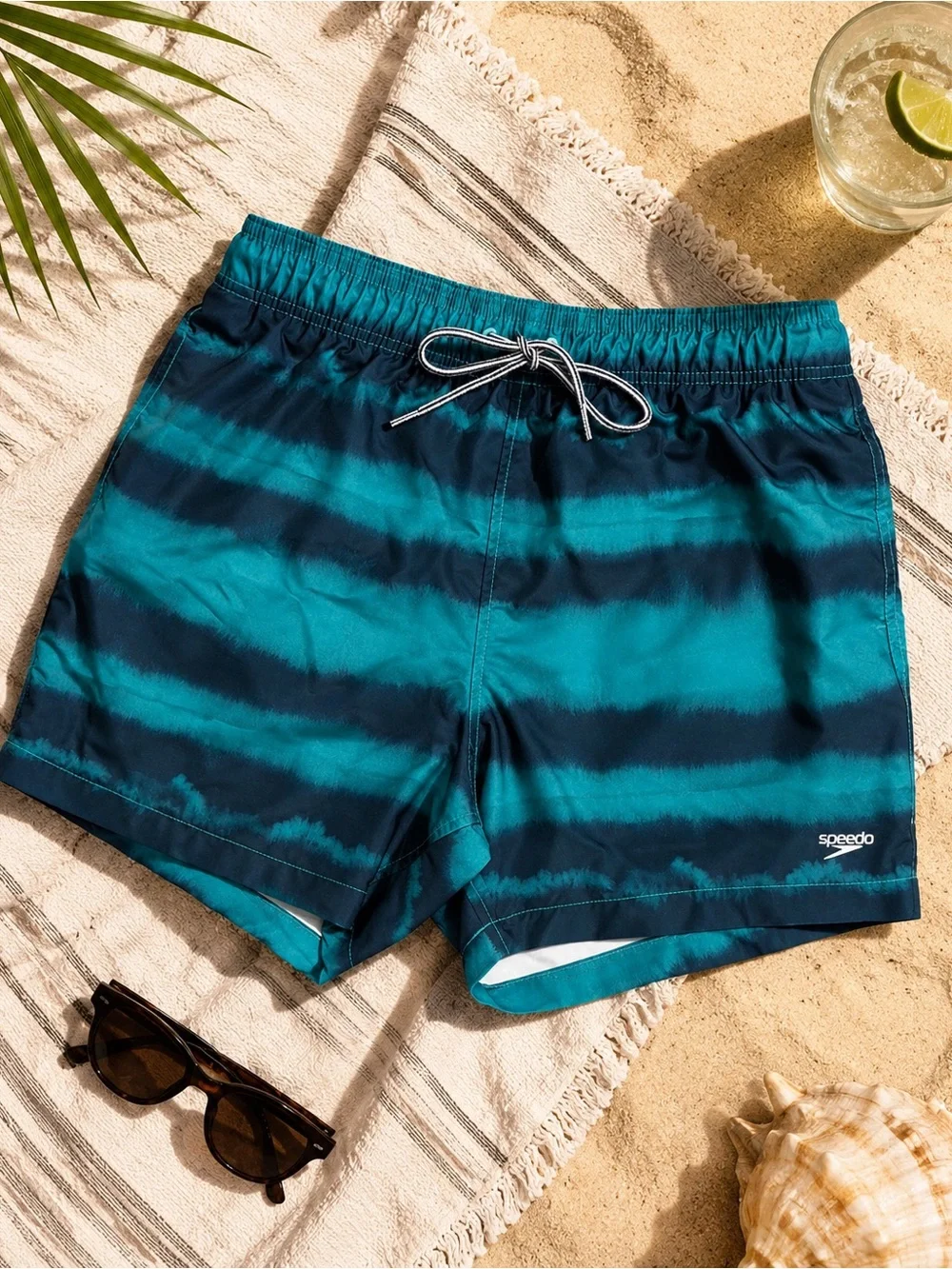 Speedo Men’s XL Swim Trunks Blue Teal Striped Board Shorts Quick Dry